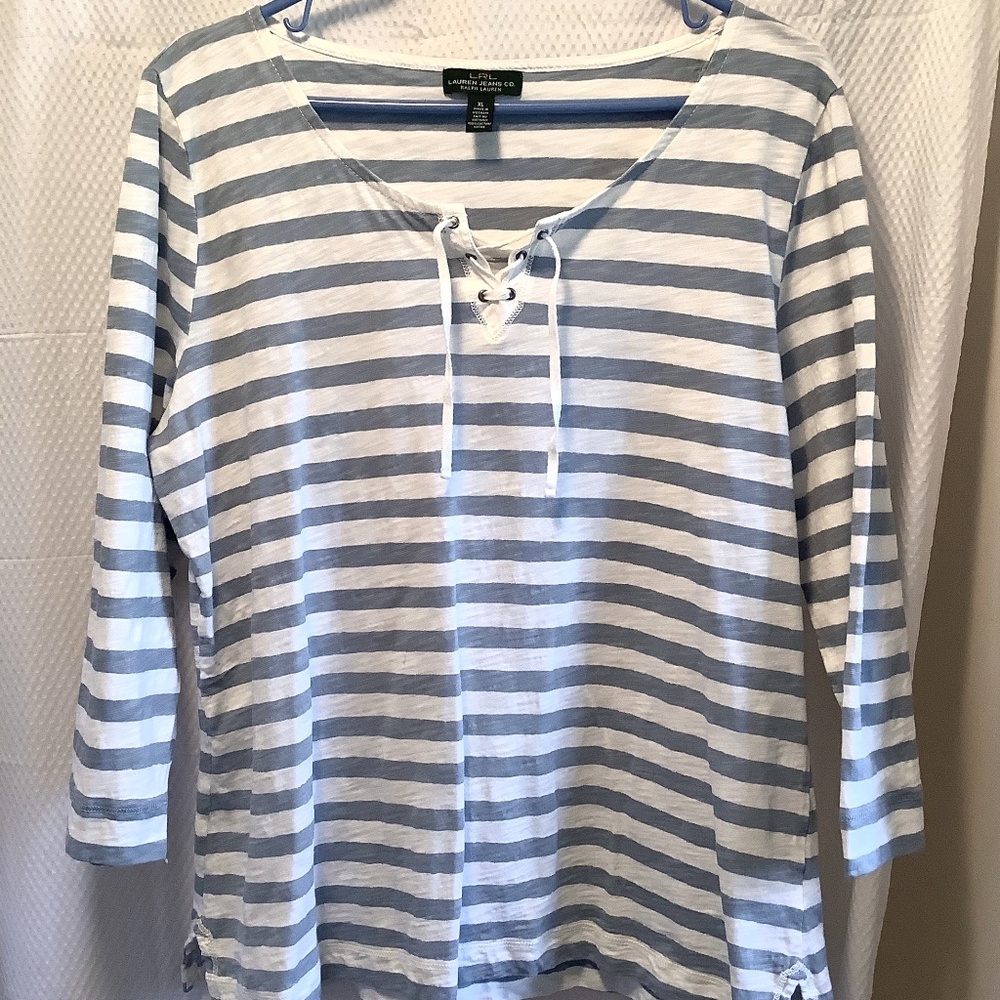 Ralph Lauren blue and white cotton 3/4 sleeve X-LARGE